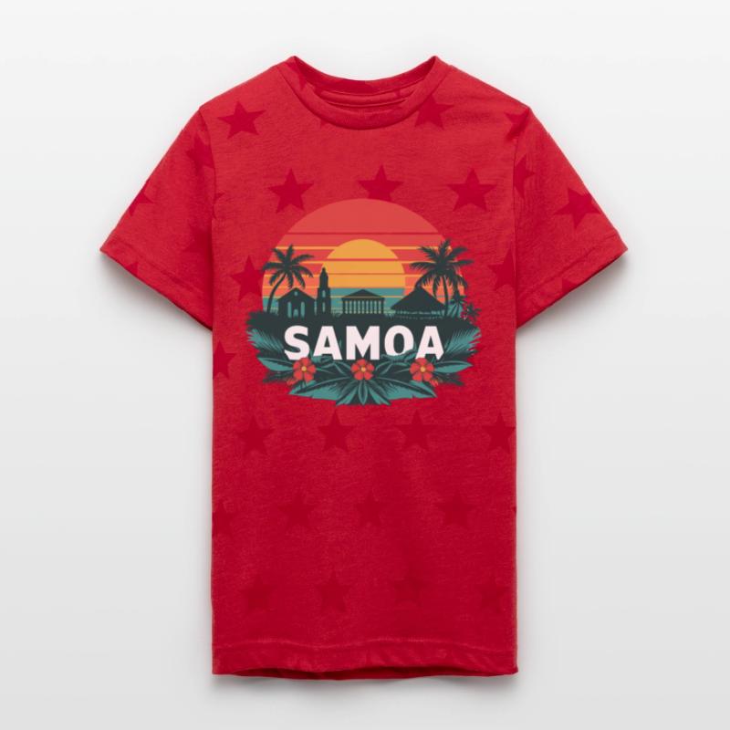 Samoa Tropical Sunset with Palms and Floral Motif