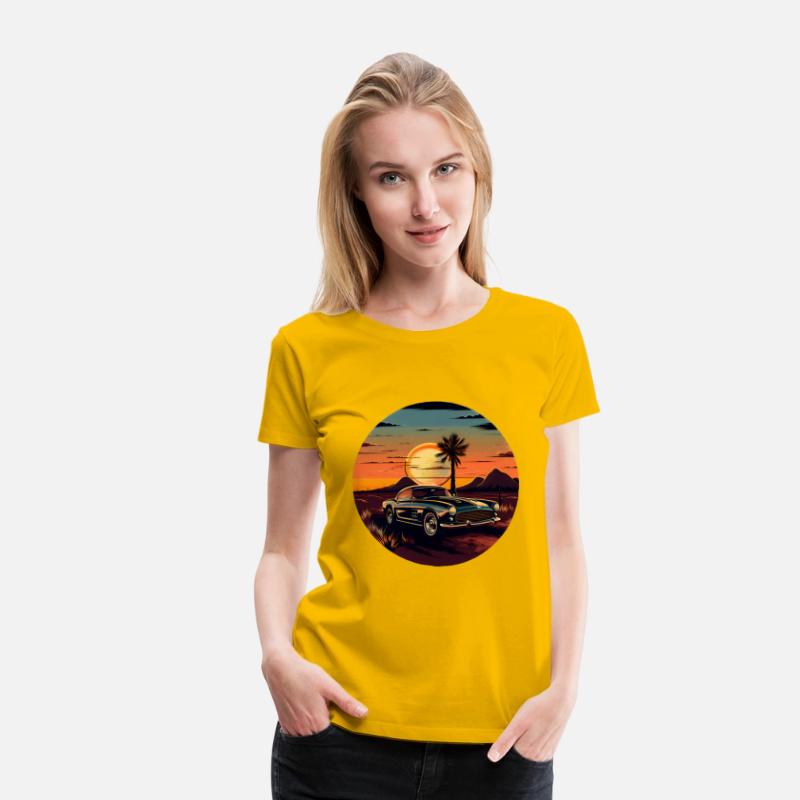Vintage Car, Sun, and Road T-Shirt Design