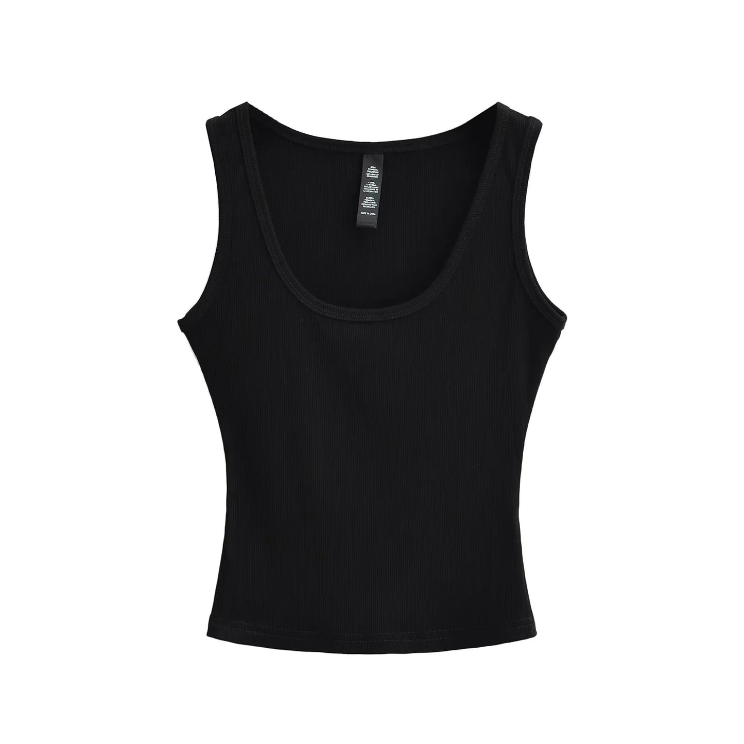 U-neck slim fit short sleeveless vest women's solid color tight suspender top