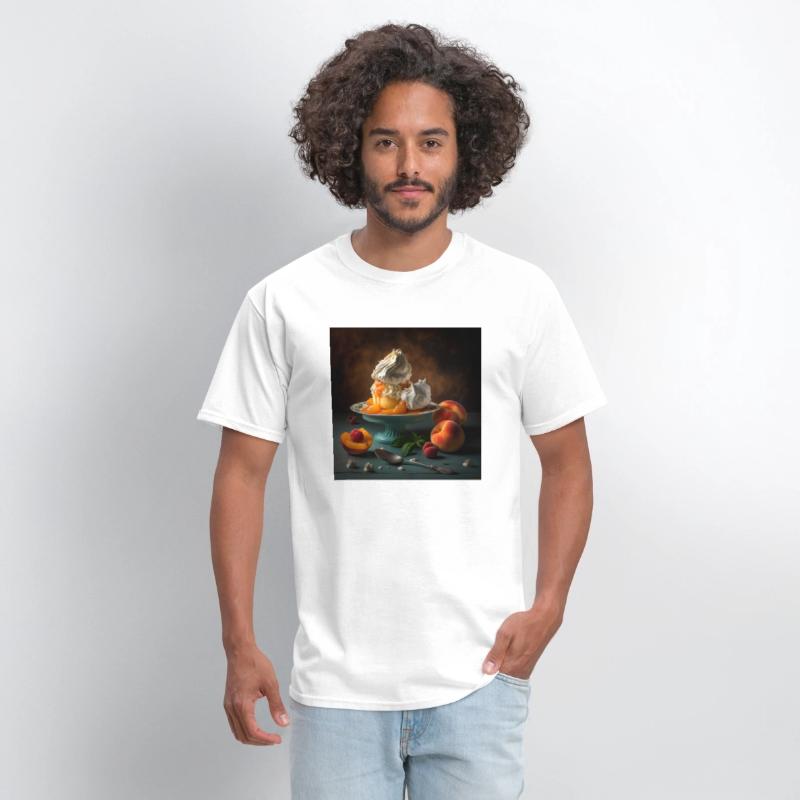 A dessert topped with whipped cream and peaches