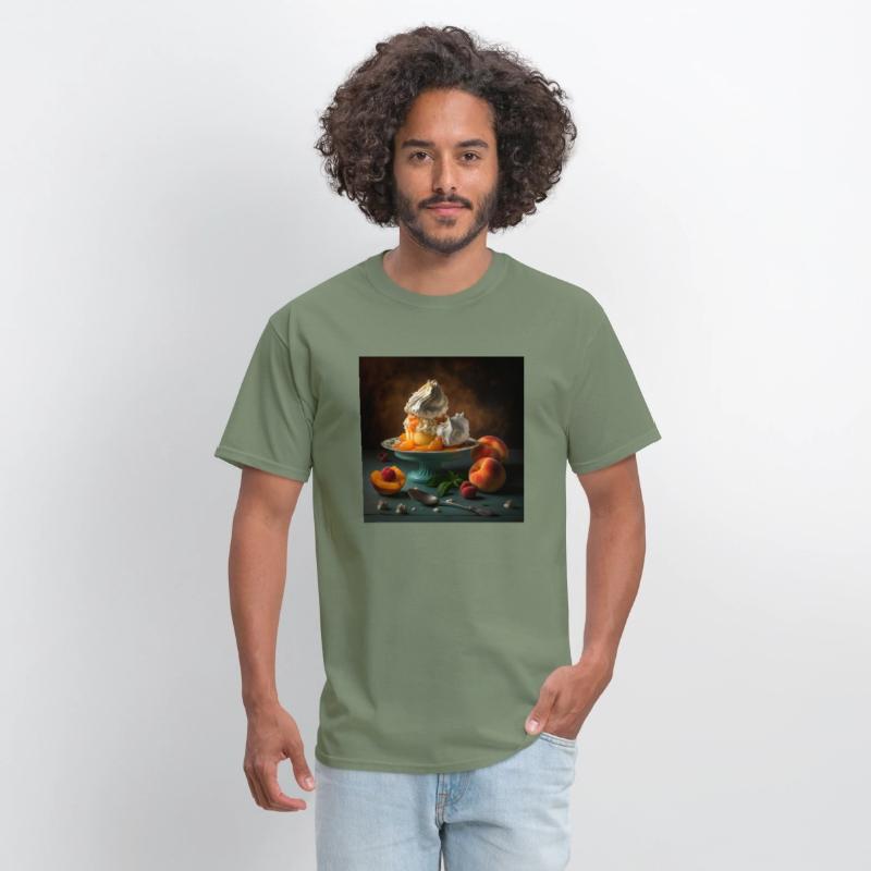 A dessert topped with whipped cream and peaches