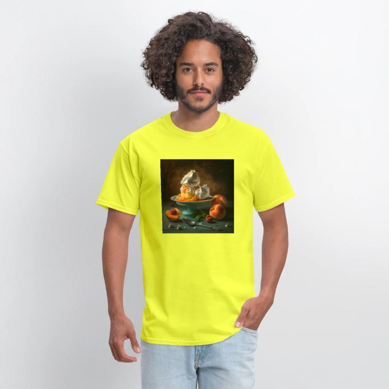 A dessert topped with whipped cream and peaches