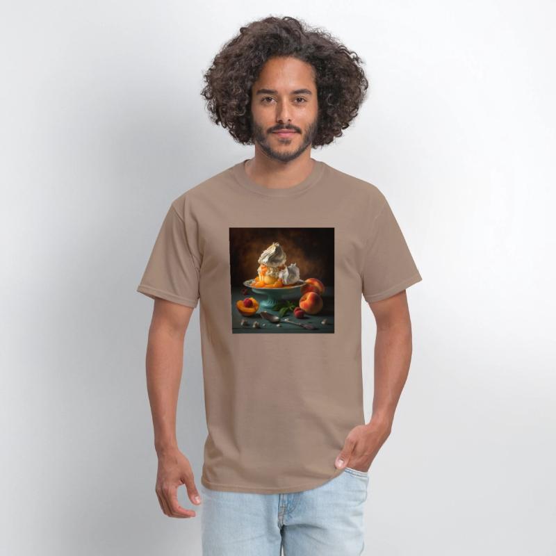 A dessert topped with whipped cream and peaches