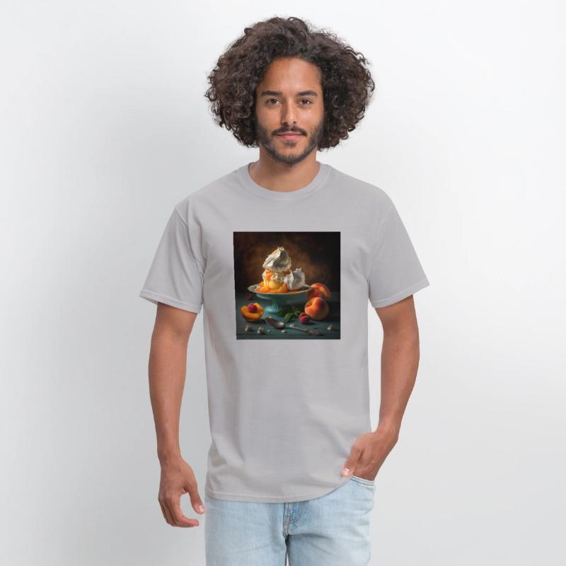 A dessert topped with whipped cream and peaches