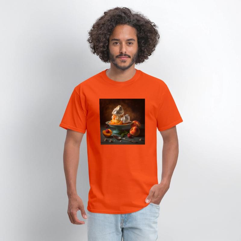 A dessert topped with whipped cream and peaches