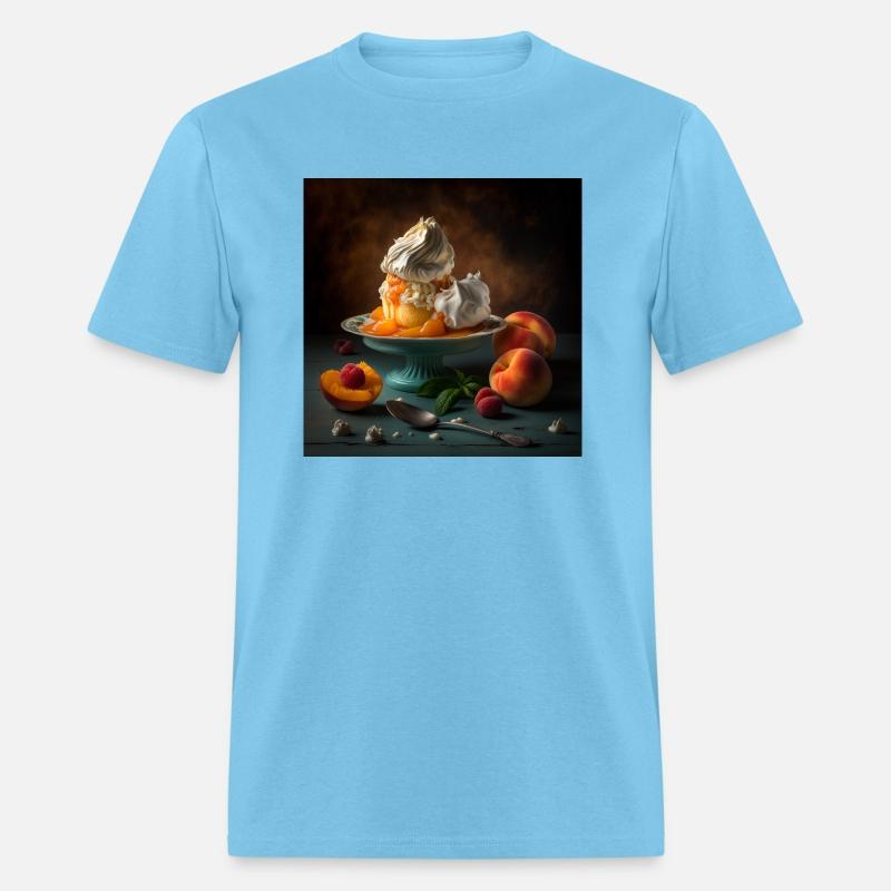 A dessert topped with whipped cream and peaches