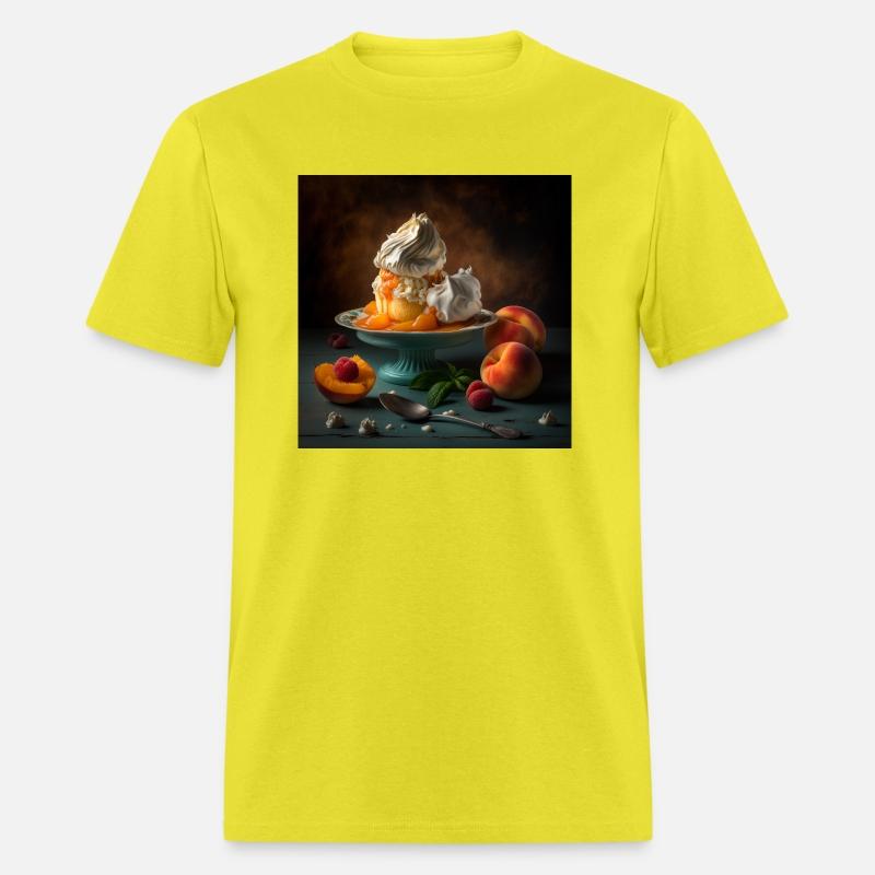 A dessert topped with whipped cream and peaches