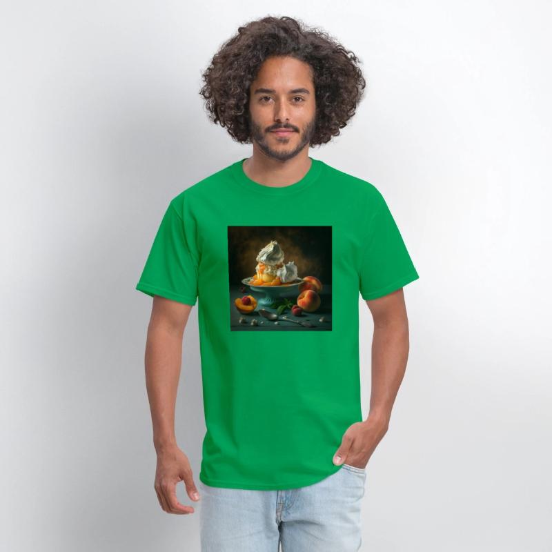 A dessert topped with whipped cream and peaches