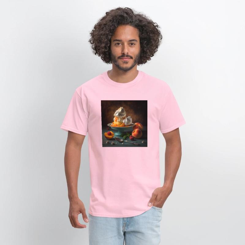 A dessert topped with whipped cream and peaches