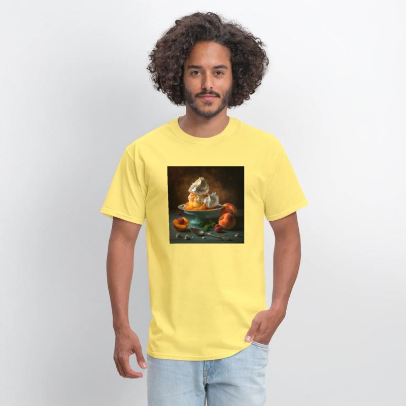 A dessert topped with whipped cream and peaches