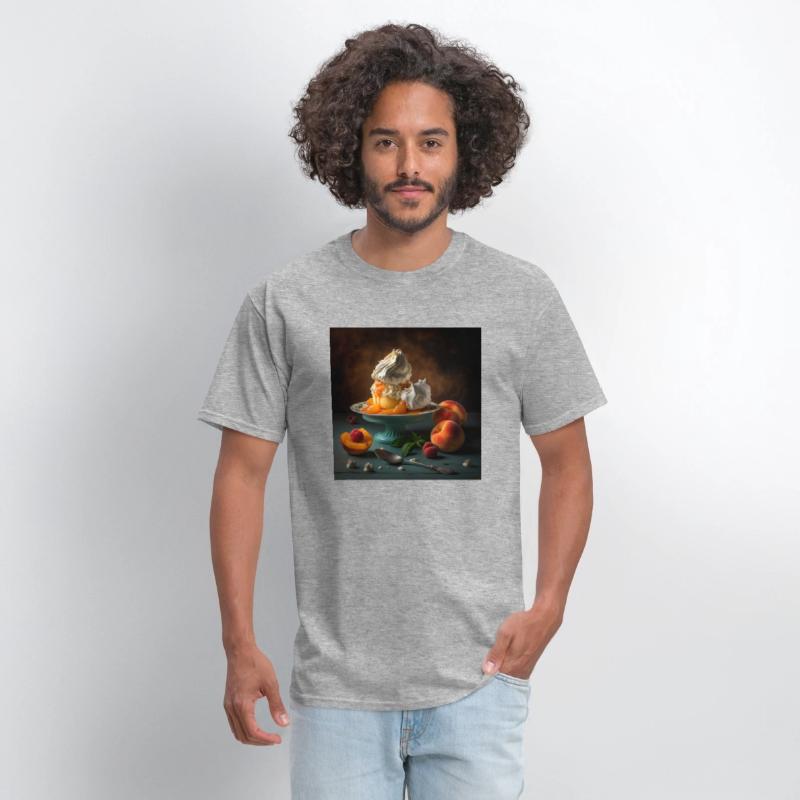 A dessert topped with whipped cream and peaches