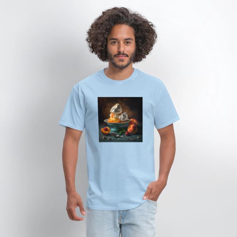 A dessert topped with whipped cream and peaches