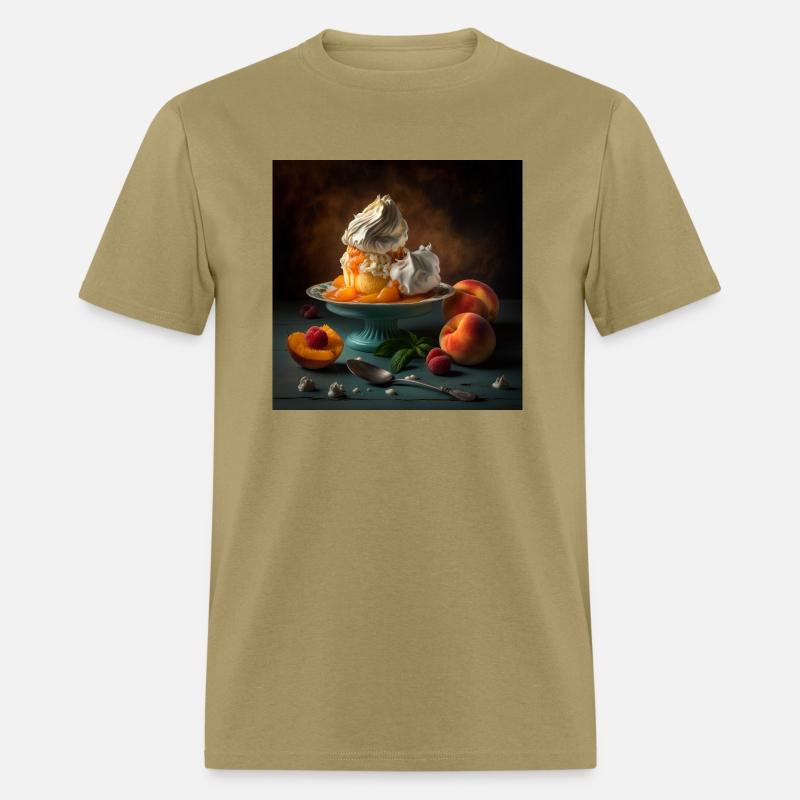 A dessert topped with whipped cream and peaches