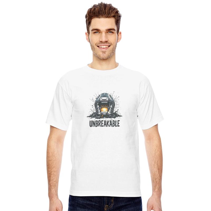 A football helmet cracking through asphalt