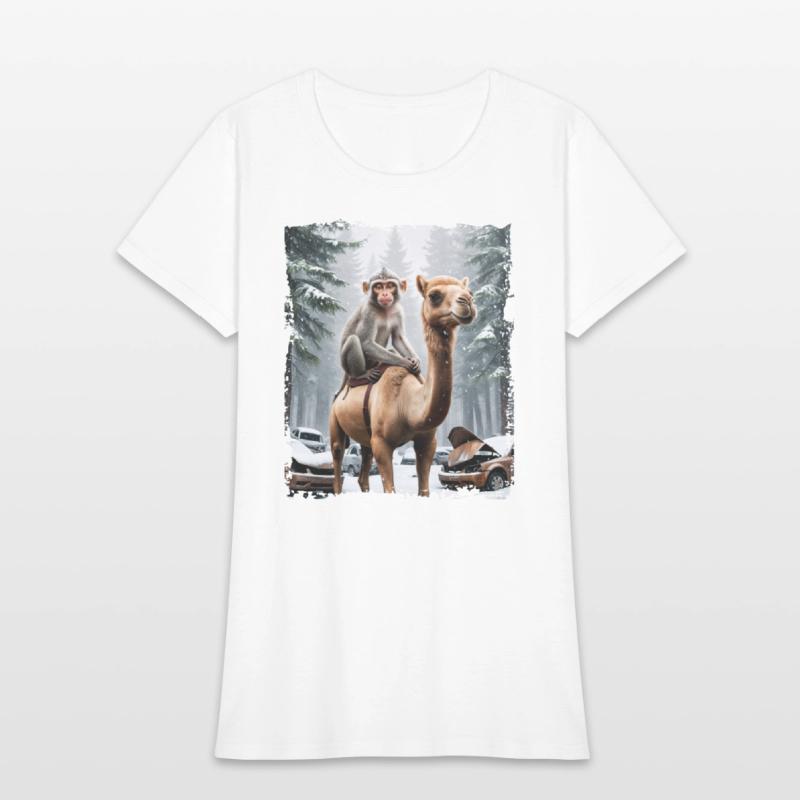 A majestic monkey sits atop a camel