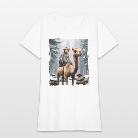 A majestic monkey sits atop a camel