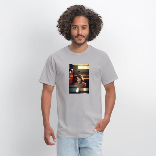 a Soviet girl sitting in a chair in front of a sov