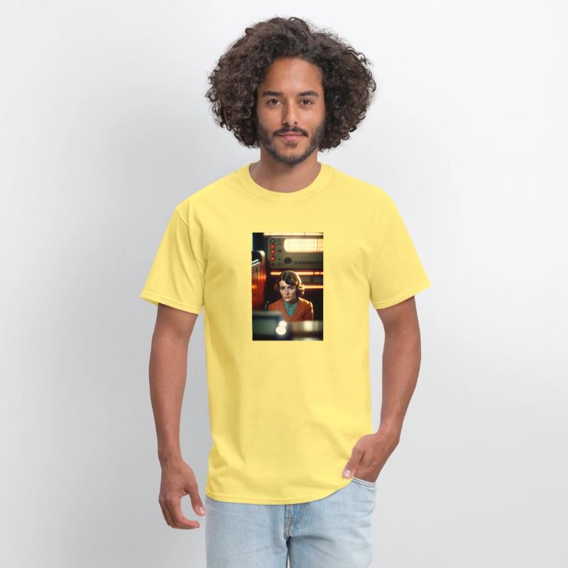 a Soviet girl sitting in a chair in front of a sov