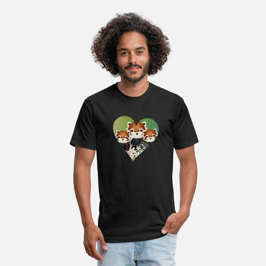 adorable red panda bear family with green heart