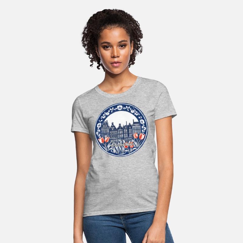 Amsterdam Houses Red Tulips Dutch Blue