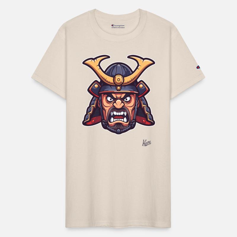 Angry samurai warrior head with helmet