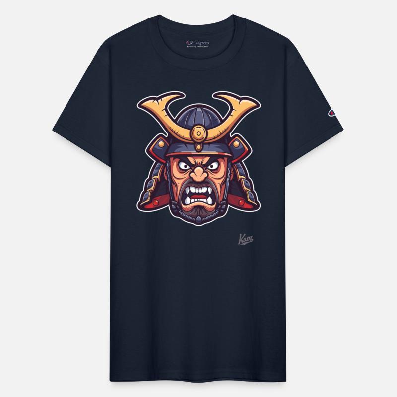 Angry samurai warrior head with helmet