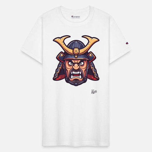 Angry samurai warrior head with helmet
