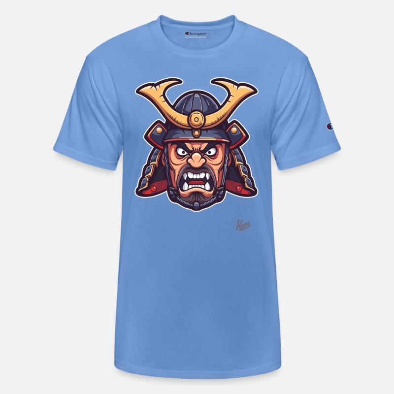 Angry samurai warrior head with helmet