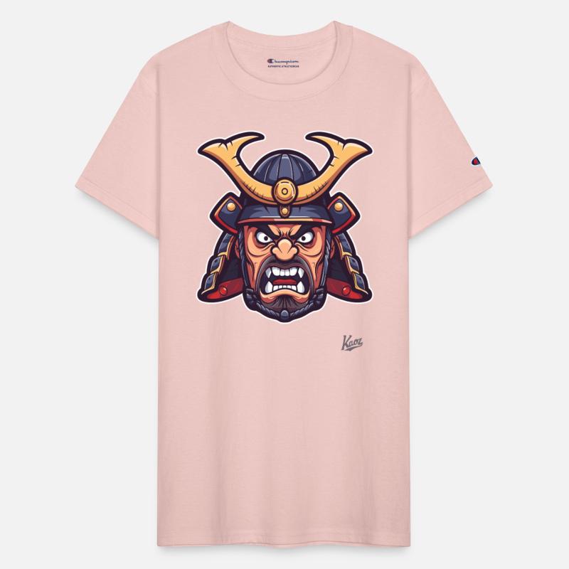 Angry samurai warrior head with helmet