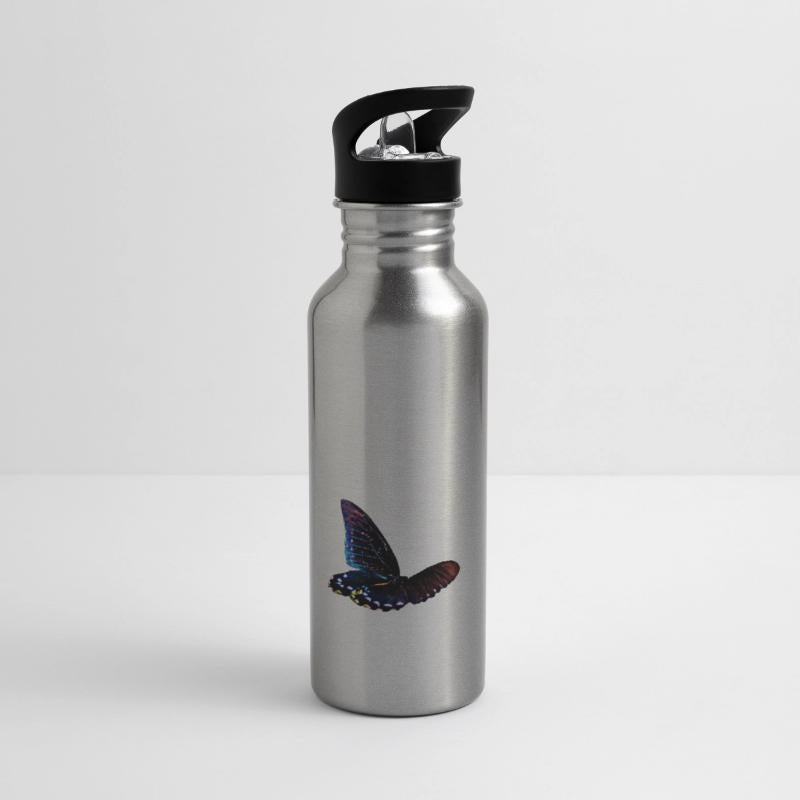 Black and blue butterfly in motion