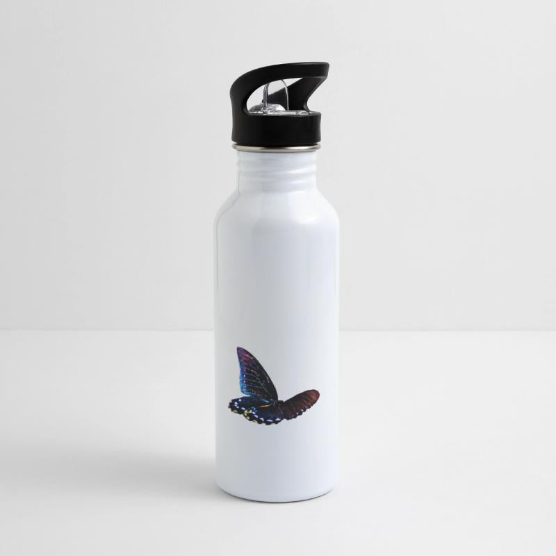 Black and blue butterfly in motion