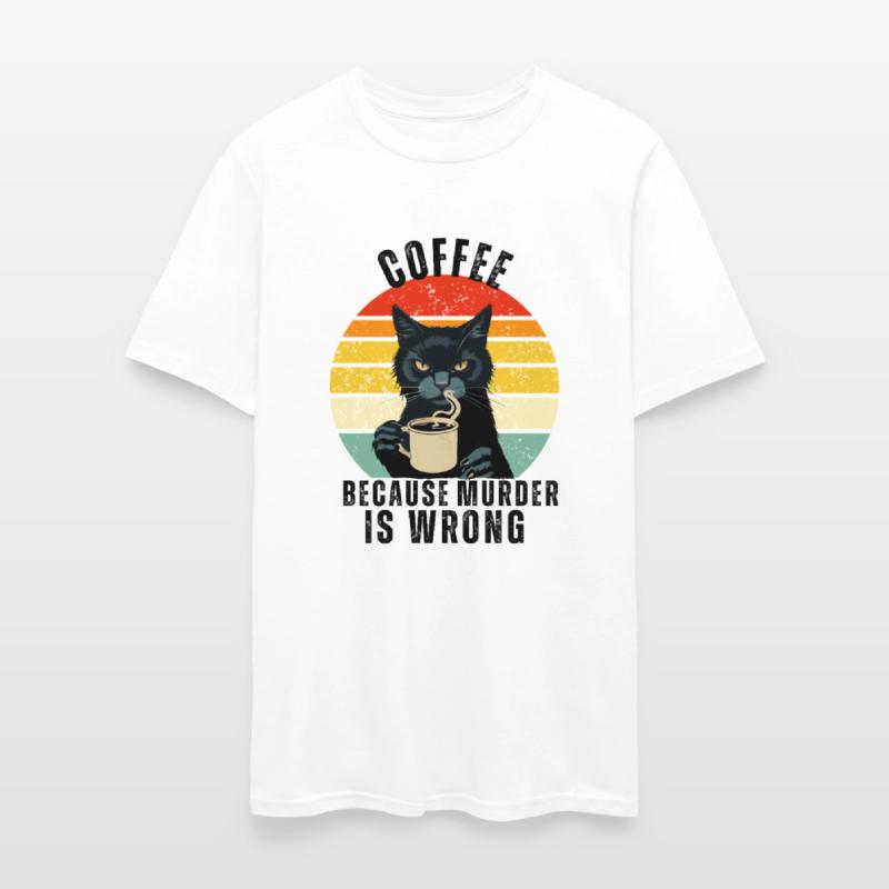 Black Cat Drinking Coffee Because Murder Is Wrong