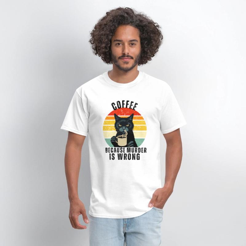 Black Cat Drinking Coffee Because Murder Is Wrong