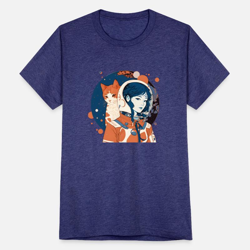 Cat & Girl in Space Fantastic Retro 70s Cat Lover
