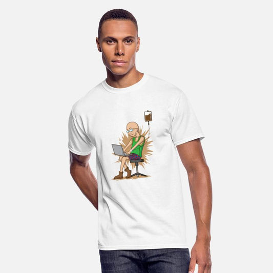 Coffee drinking Nerd chopping hangs on Coffee Drip