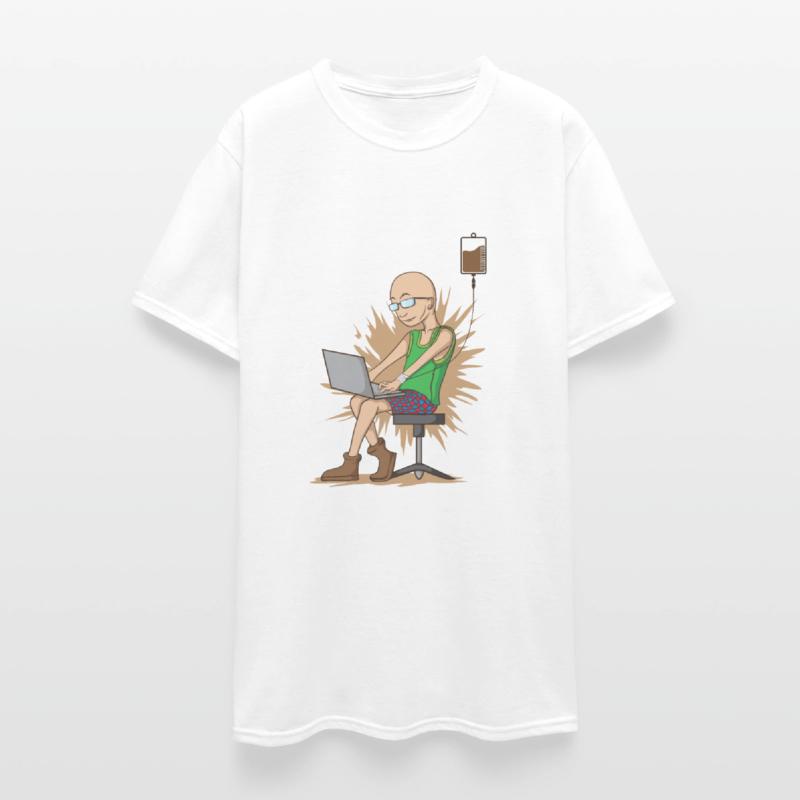 Coffee drinking Nerd chopping hangs on Coffee Drip