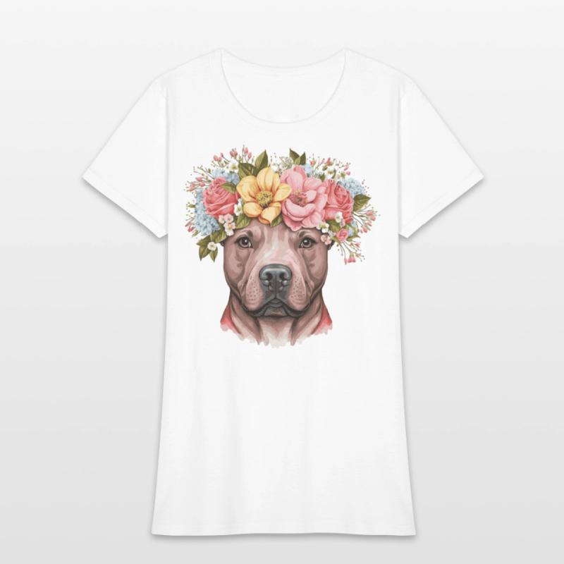 Cute Bull Terrier Flower Crown Pet Dog Breed Flora