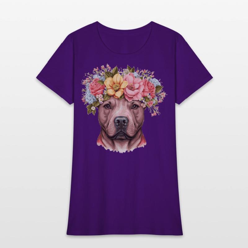 Cute Bull Terrier Flower Crown Pet Dog Breed Flora