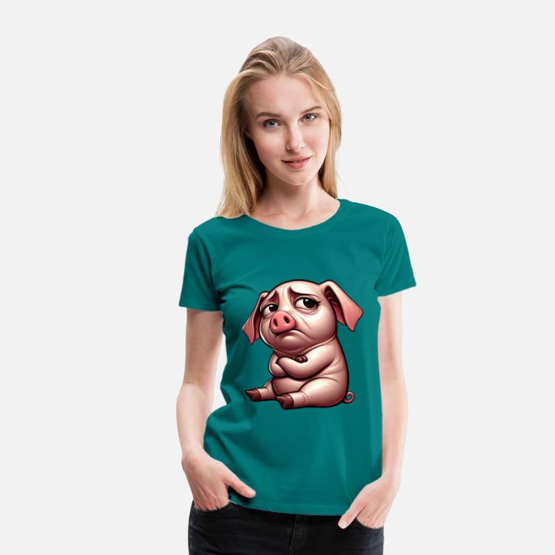 Cute stubborn cartoon pig with crossed arms