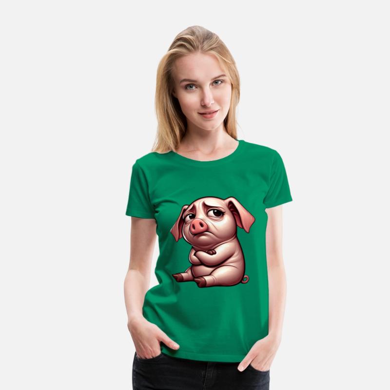 Cute stubborn cartoon pig with crossed arms