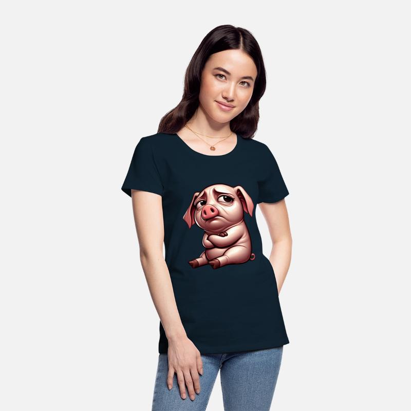 Cute stubborn cartoon pig with crossed arms