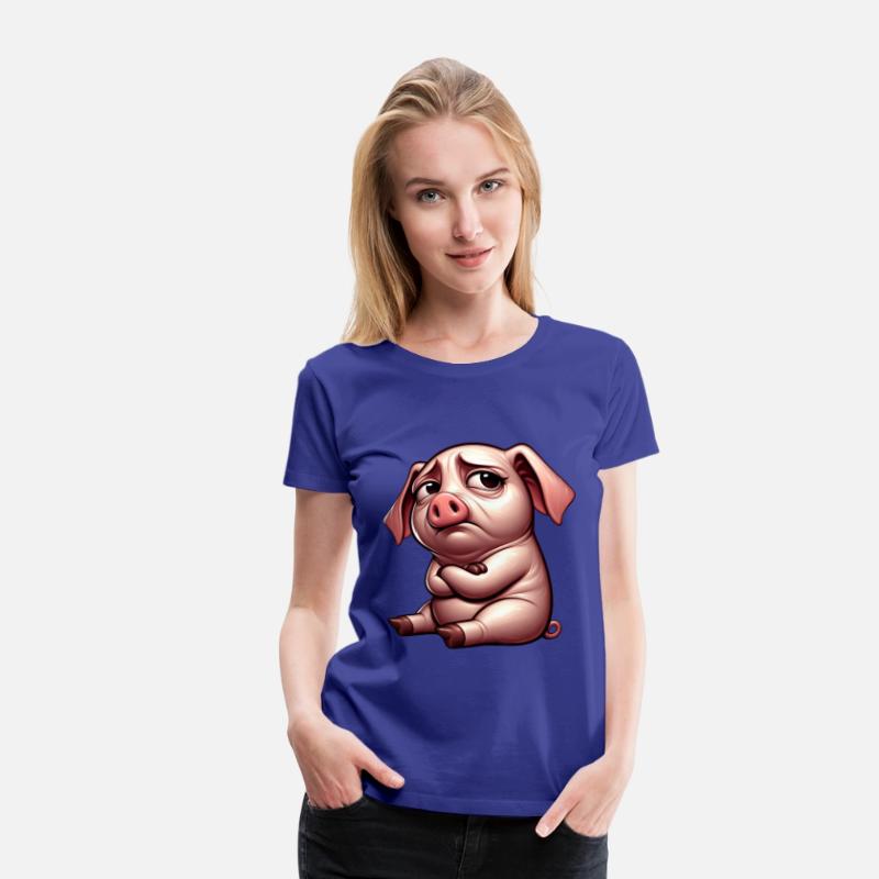 Cute stubborn cartoon pig with crossed arms