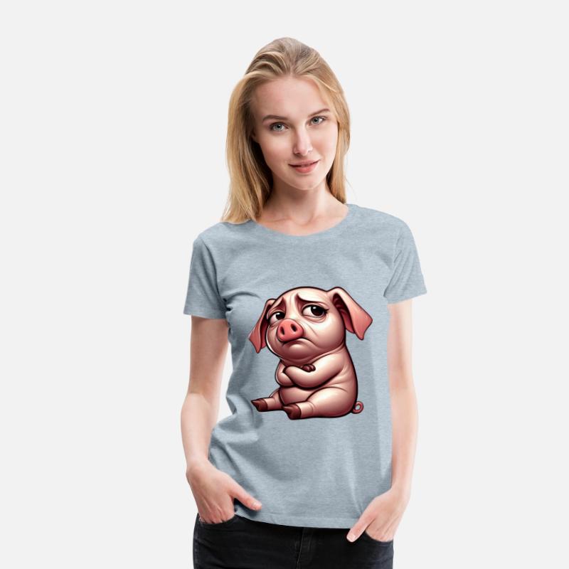 Cute stubborn cartoon pig with crossed arms