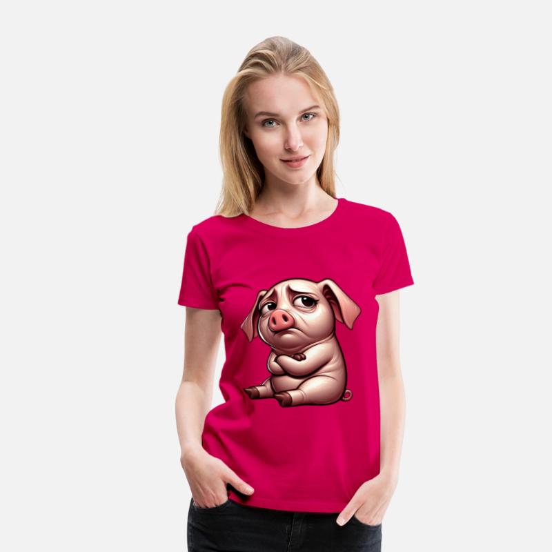 Cute stubborn cartoon pig with crossed arms