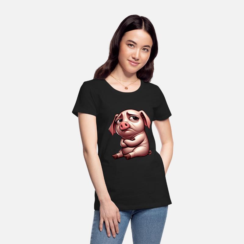 Cute stubborn cartoon pig with crossed arms
