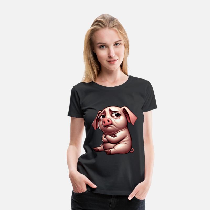 Cute stubborn cartoon pig with crossed arms