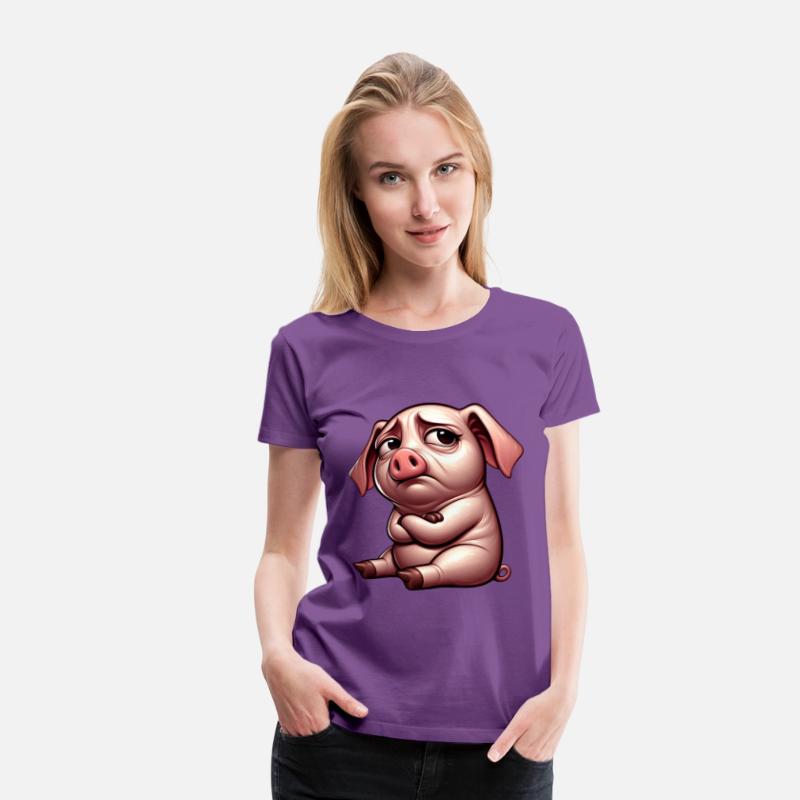 Cute stubborn cartoon pig with crossed arms