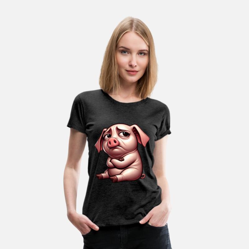Cute stubborn cartoon pig with crossed arms
