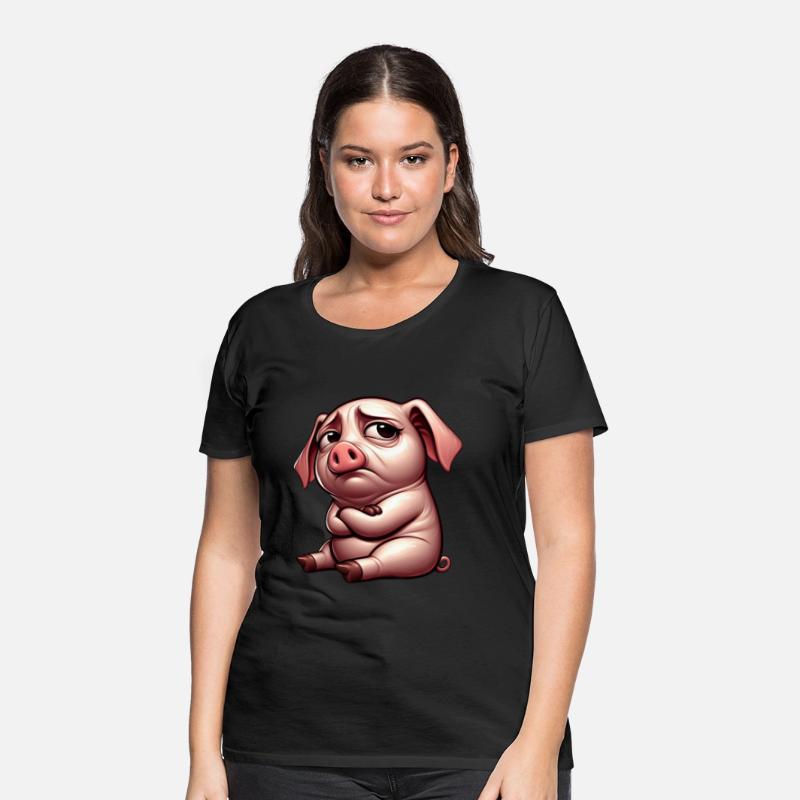 Cute stubborn cartoon pig with crossed arms