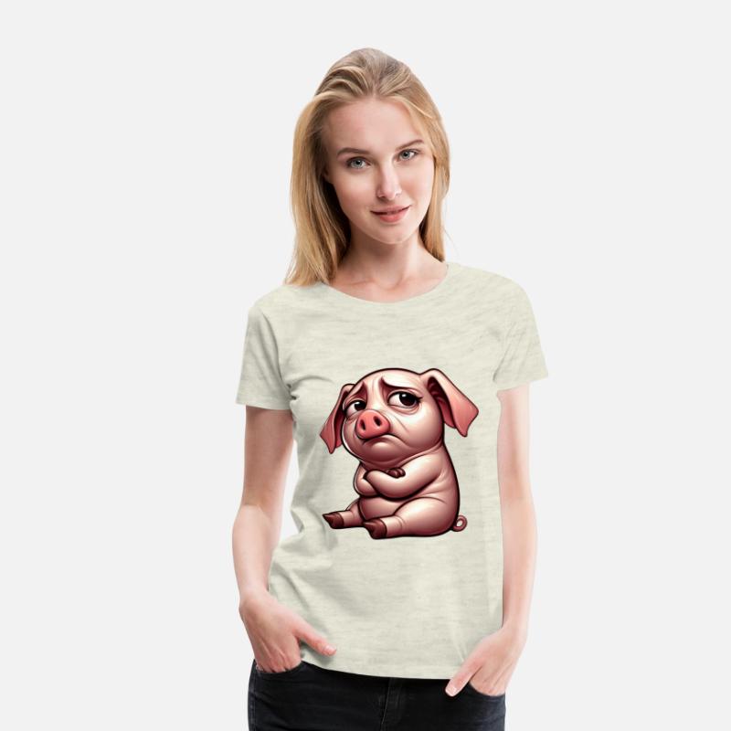 Cute stubborn cartoon pig with crossed arms